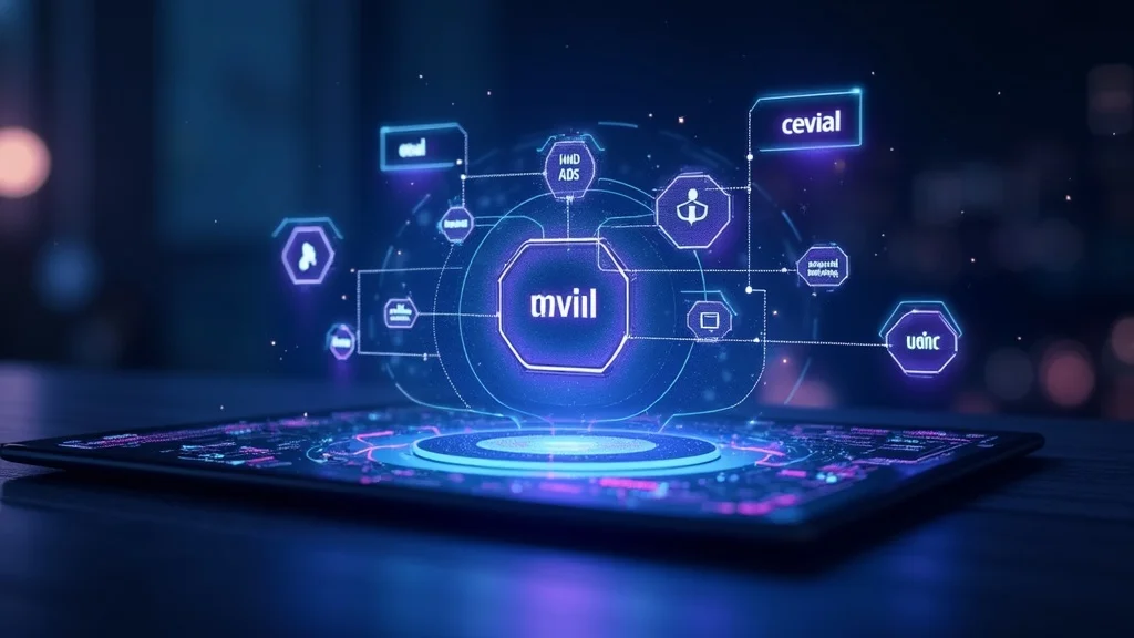 Digital marketing strategy roadmap showing interconnected channels on holographic display