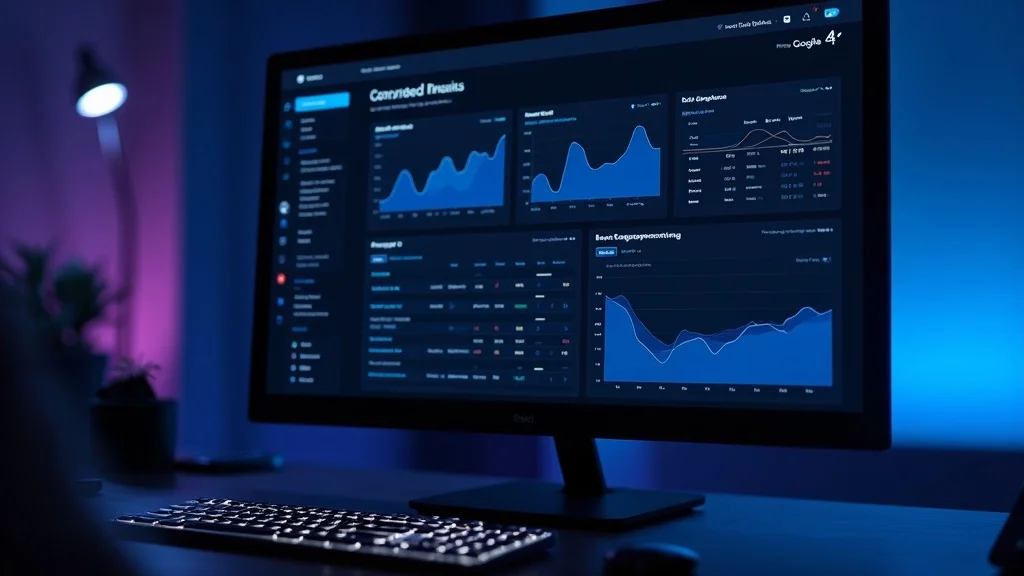 Google Analytics 4 dashboard with real-time traffic, engagement metrics and conversion tracking