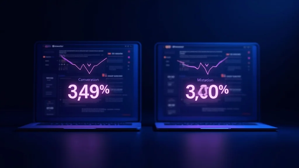 A/B test comparison of landing page headlines with conversion rate percentages