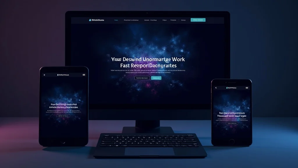 Responsive website displayed on desktop monitor, tablet and smartphone with adapted layouts