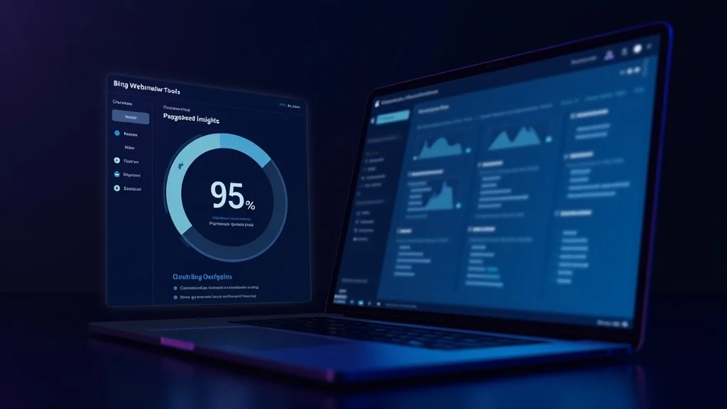PageSpeed Insights performance score and Bing Webmaster Tools backlink analysis dashboard