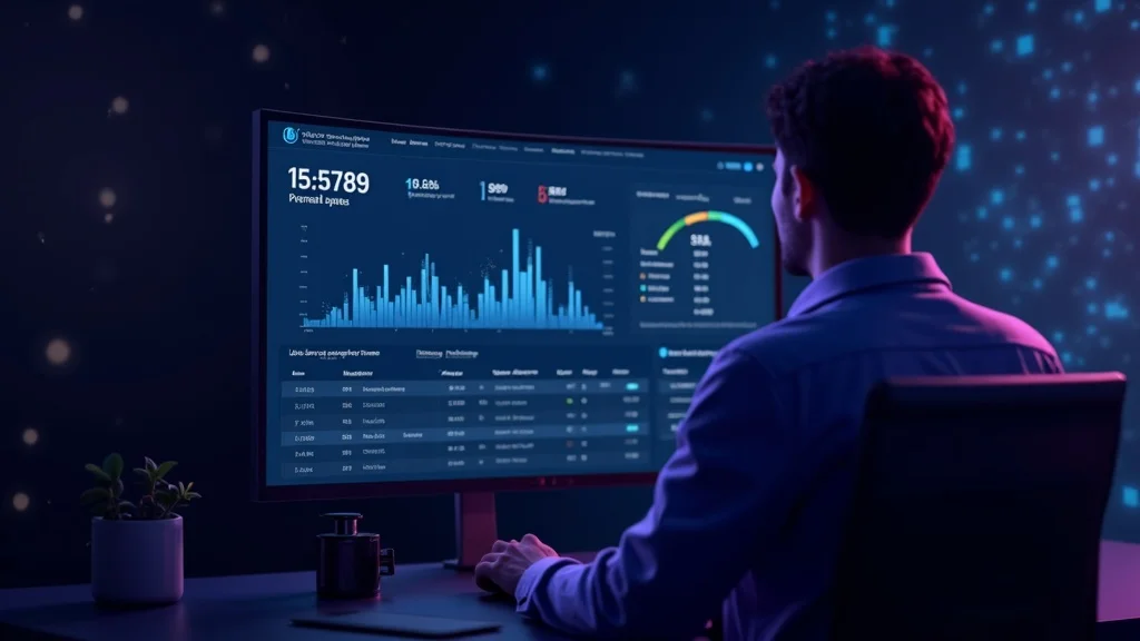 Developer analyzing hosting performance dashboard with uptime and speed metrics
