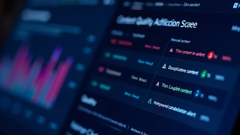 Content quality audit dashboard with thin content and duplicate content warnings