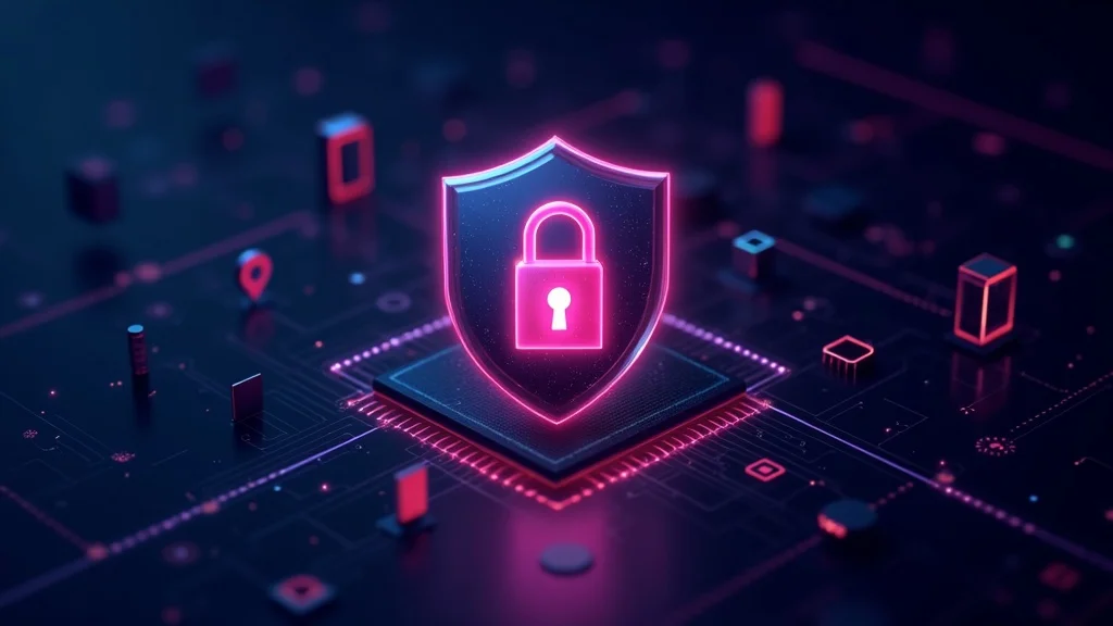 Digital shield protecting website from cyber threats with SSL lock and firewall barriers